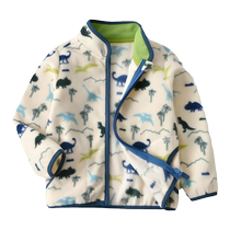 MQD Childrens Clothing Autumn New Boys Polar Fleece Jacket Dinosaur Big Childrens Warm Splicing Lightweight Fleece Cardigan