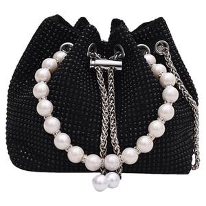 Pearl handbag bag women's new 2023 fashion bright diamond shoulder bag high-end foreign style chain crossbody bucket bag