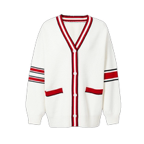 The same style as the mall Disennis 2024 autumn new soft and waxy loose wool cardigan long-sleeved top white sweater for women