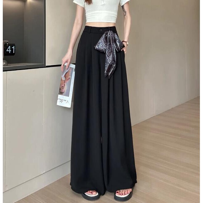 (Free Scarf Included) Lazy Style Suit with Loose Drape and Wide-Leg Pants for Women, New Summer Casual Pants with Scarf Tie Design (Free Scarf Included) Lazy Style Suit with Loose Drape and Wide-Leg Pants for Women, New Summer Casual Pants with Scarf Tie Design