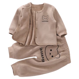 Newborn baby clothes, autumn and winter thermal underwear, plus velvet suit, split thickened double-sided velvet baby cardigan jacket