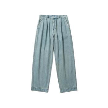 KXLFCHN Drapey Denim Pants ຜູ້ຊາຍດູໃບໄມ້ລົ່ນແລະລະດູຫນາວຂາກົງ Loose Japanese Casual Pants Versatile Wide Leg Floor-Mopping Pants