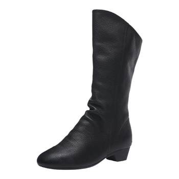 Mid-calf boots with soft soles, thick heels, soft leather, plus velvet