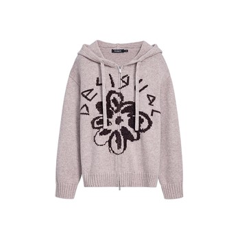 Desigual25 new autumn and winter chenille contrasting color knitted hooded women's jacket