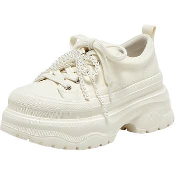 Best 2025 autumn new pearl color-blocking canvas shoes versatile thick-soled height-enhancing women's casual shoes d3175cm5