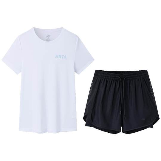 安踏速干套装丨运动套装女士夏季体测健身短袖透气跑步短裤休闲套
