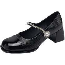 Zhuoshini high-heeled Mary Jane womens shoes summer with skirt 2024 new popular black thick heel small leather shoes single shoes