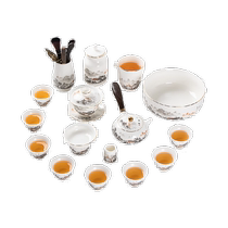 Gold inlaid jade 2024 new mutton fat jade porcelain Kung Fu tea set high-end light luxury side handle pot lid bowl gift gift