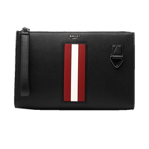 (Self-operated) Bally mens twill cowhide leather striped business zipper handbag clutch