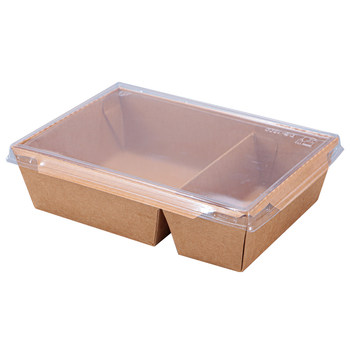 Takeaway kraft paper lunch box double-compartment disposable packaging box sushi light food salad bento lunch box ກ່ອງອາຫານໄວທີ່ເປັນມິດກັບສິ່ງແວດລ້ອມ