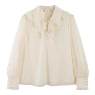 pit复古法式莱赛尔天丝衬衫女2025秋新款长袖气质优雅花瓣领上衣