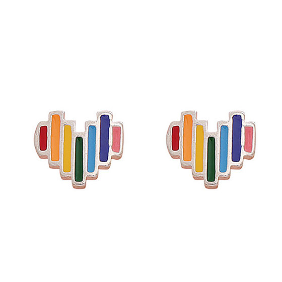 S925 Silver Rainbow Love Earrings Female Niche Design Color Simple Small Sleeping Earrings