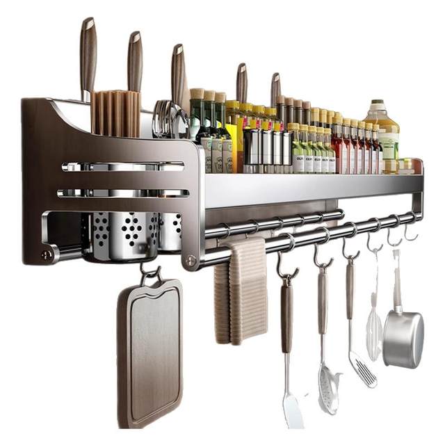 304 kitchen multi-functional storage rack storage rack seasoning supplies household wall hanging chopstick knife rack stainless steel rack
