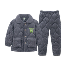 LuluNiu 2023 winter childrens pajamas boys coral velvet three-layer quilted thickened boys middle and large childrens home clothes
