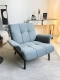 Светло-синий (черный каркас), хлопок и лен, с подлокотниками, одно кресло, цена ограничена.