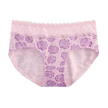 Pretty girl ladies floral lace mid-waist sexy briefs women's breathable mesh