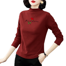 Thickened velvet half turtleneck long-sleeved T-shirt for women in autumn and winter middle-aged mothers wear loose large size German velvet top bottoming shirt