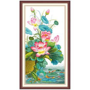 Yuyue qinghe cross stitch ປີ 2026 ຫ້ອງຮັບແຂກຊັ້ນສູງໃຫມ່ ບັນຍາກາດງ່າຍດາຍ ສະບັບຕັ້ງ minimalist embroidery lotus handmade