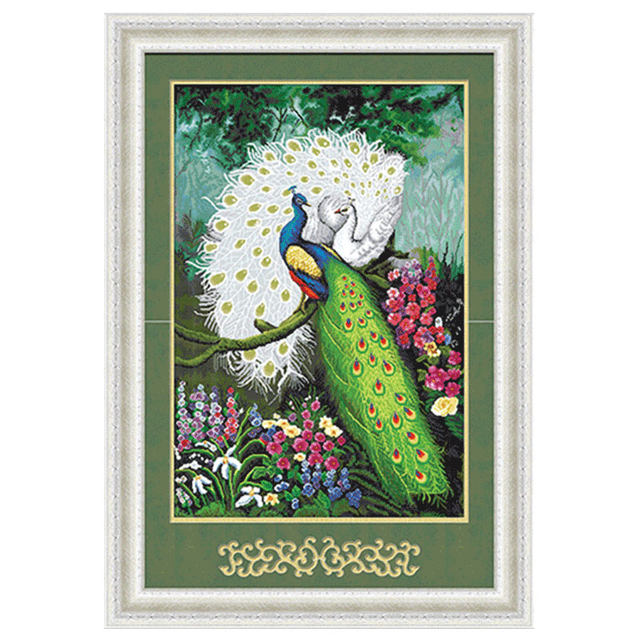 Painting living room bedroom peacock ks green light forest cross stitch