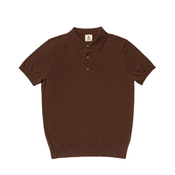 Cm queen of naples red brown/grey consinee silk cashmere lapel short-sleeved men's polo sweater