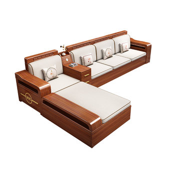 Yuyue furniture golden walnut solid wood sofa combination winter and summer small apartment storage sofa living room furniture