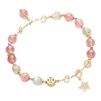 Lucky Peach Blossom Natural Crystal Strawberry Crystal Bracelet Women's Hair Crystal Good Luck Beads Bracelet Versatile Lucky Bracelet Lucky Charm