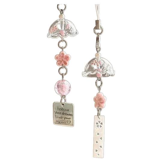 Ins cherry blossom wind chime handmade mobile phone chain beaded pendant camera versatile simple bag pendant lanyard key chain