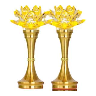 金色拉丝水玻璃晶体莲花灯佛前供灯LED七彩变光合金家用插电一对