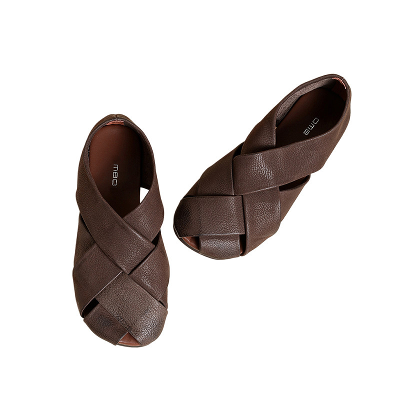 Retro literary woven cowhide single shoes cowhide