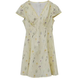 一三良品小个子 全棉印花v领短袖收腰连衣裙短裙a字裙短裙子女夏