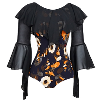 Dambao Rohualds Blouse Blouse Womens Lotus Leaf Side Pendant Floating Sleeve One-piece Clothing and Slim National Mark Dancing Morden Dance Practice