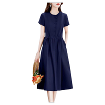 Cotton and linen dress womens mid-length 2024 summer new Korean style temperament versatile slimming body-covering a-line skirt luxury