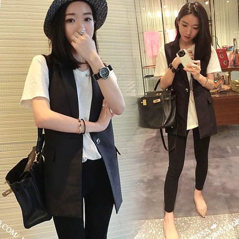 Áo khoác nữ châu Âu 2019 xuân hè thu giữa thon dài thon gọn một nút vest vest vest nữ áo khoác eo - Áo vest