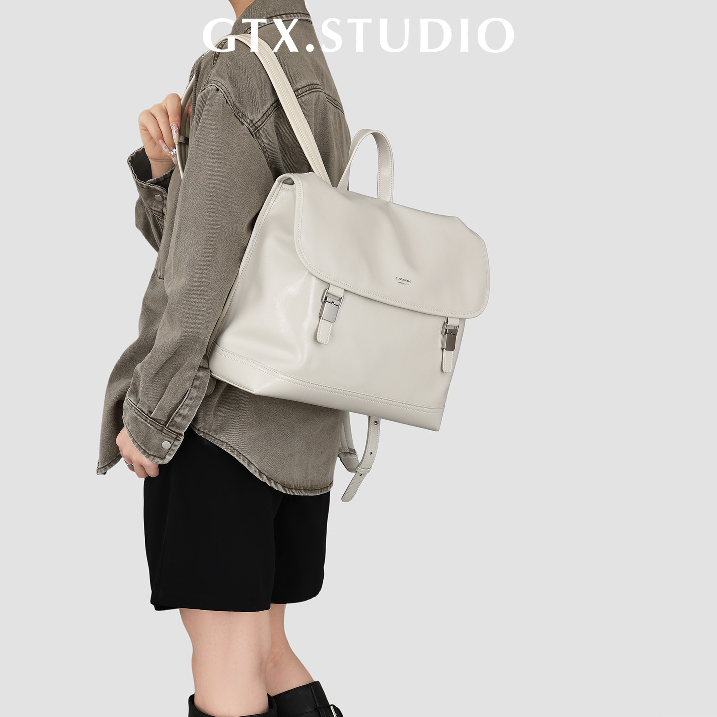 [Gutianxi] Women's Black Leather Backpack, Large Capacity, Genuine Leather, 16-inch Laptop Bag, Commuter Backpack