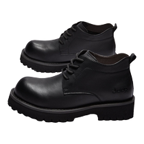 Jeep mens shoes spring and summer new casual large leather shoes mens business black mid-top Martin boots derby shoes