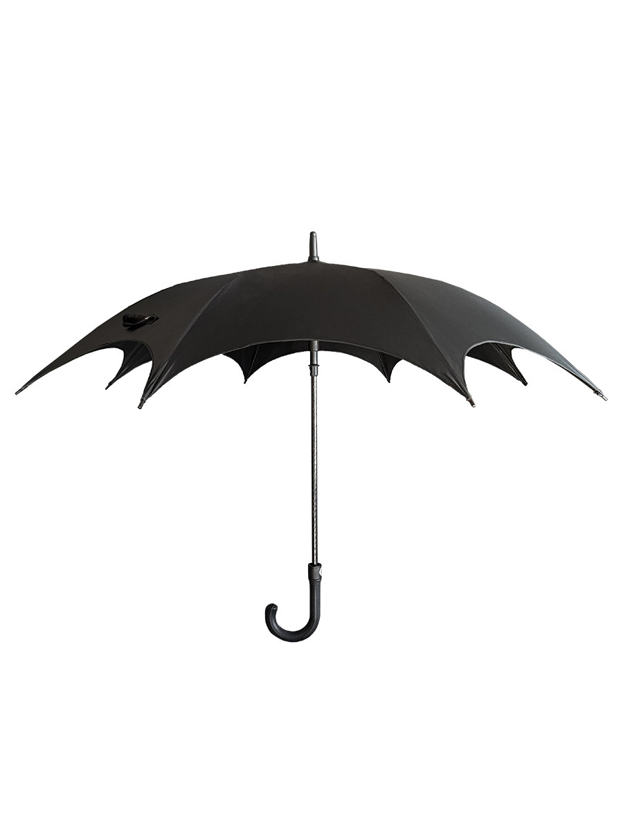 Gothic long-handled umbrella, suitable for both sunny and rainy days; subculture; dark Lolita style; automatic sun umbrella for women; black vinyl sun protection.