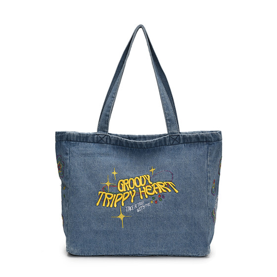 American retro denim canvas class commuter tote bag