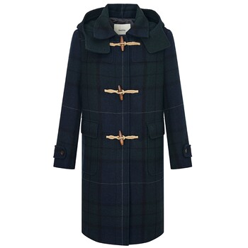 Hazzys plaid mid-length horn button coat