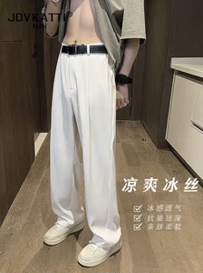 JOVKATTI冰丝休闲裤男2026夏季薄款宽松阔腿中年男士透气商务西裤