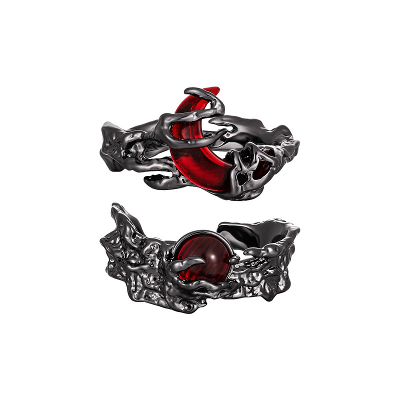 Dark Retro Blood Moon Liquid Irregular Couple Ring