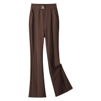 Brown open fork micro-laserpants female spring autumn new high waist display slim shade with high casual pants tightness waist and reduced pants