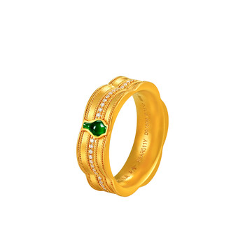 Palace quality ancient handmade gold, peace and joy, begonia ring, pure gold diamond emerald ring