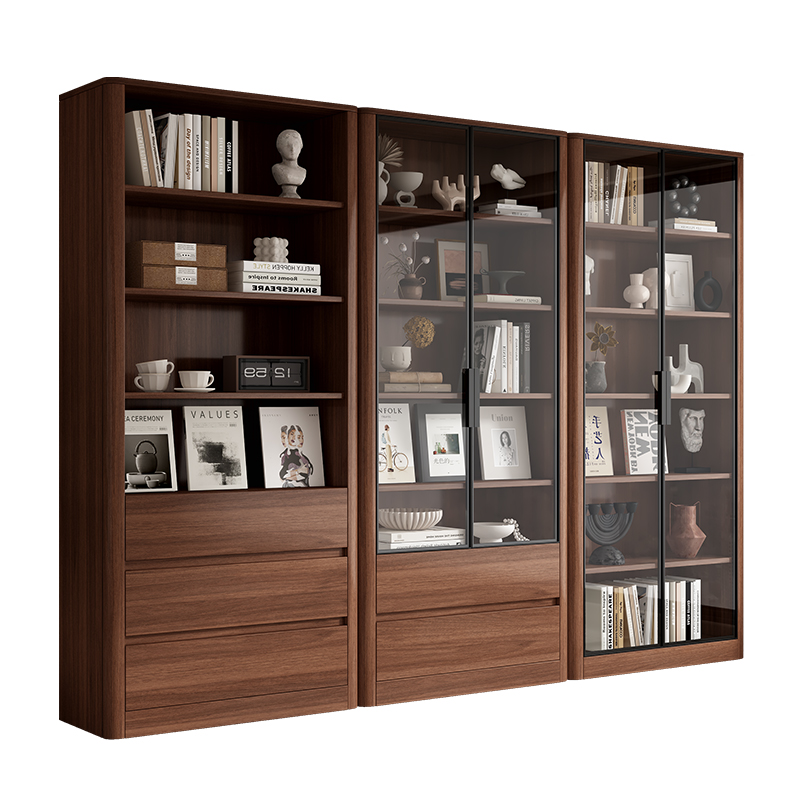 Snowy solid wood dustproof bookcase home wall storage cabinet