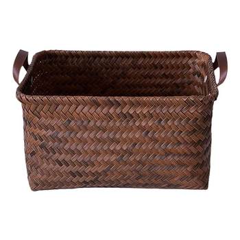 American storage basket dirty clothes basket household pu handle laundry bucket snack toy storage box rattan knitting