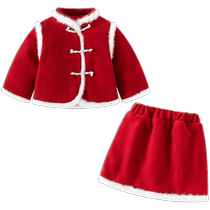 Girls suit autumn and winter style childrens national style New Years clothing one-year-old baby dress childrens winter New Years festive clothes