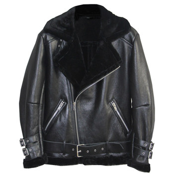 ຜູ້ຊາຍແລະແມ່ຍິງ silhouette ຕົ້ນສະບັບ sheepskin one-piece jacket ຫນັງແທ້ຂອງເກົາຫຼີແບບລົດຈັກວ່າງ casual jacket N16