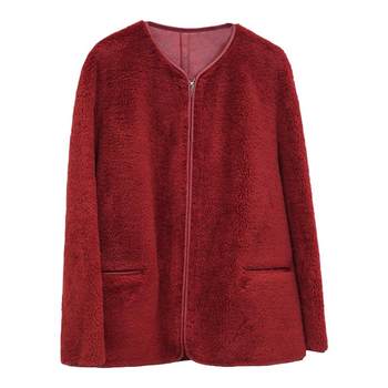 Imm yin modong warm new year casual collarless red short wool fleece short coat for women