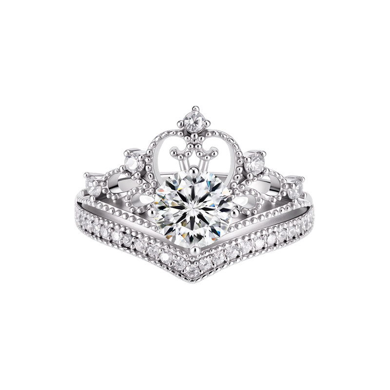 Fugitive Princess Ring Moissanite Adjustable Open Ring Niche High-end S925 Sterling Silver Crown Moissanite Diamond Ring
