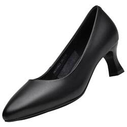 Aokang Leather Shoes Black Professional Stewardess High Heels Civil Servant Women's Leather Soft Sole Work Shoes ບໍ່ເມື່ອຍຕີນໃນບ່ອນເຮັດວຽກ