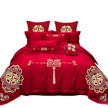 Wedding four-piece set of big red quilts high-end wedding bedding